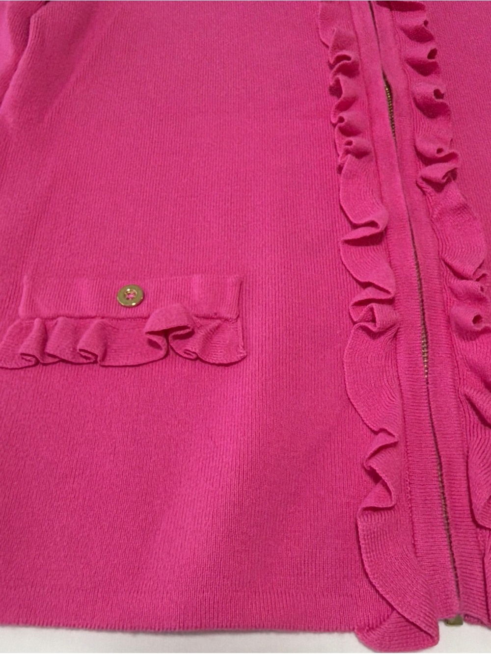 Kasper Hot Pink Ruffle Zip-Front Cardigan - Picture 4 of 10